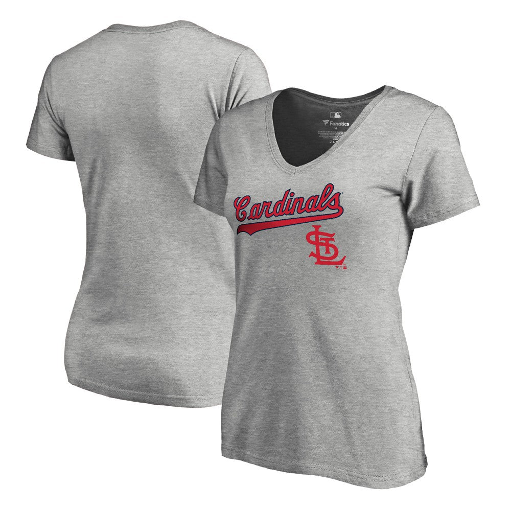 St. Louis Cardinals Women's Core Wahconah V-Neck T-Shirt - Heather Gray - MLB on Sale