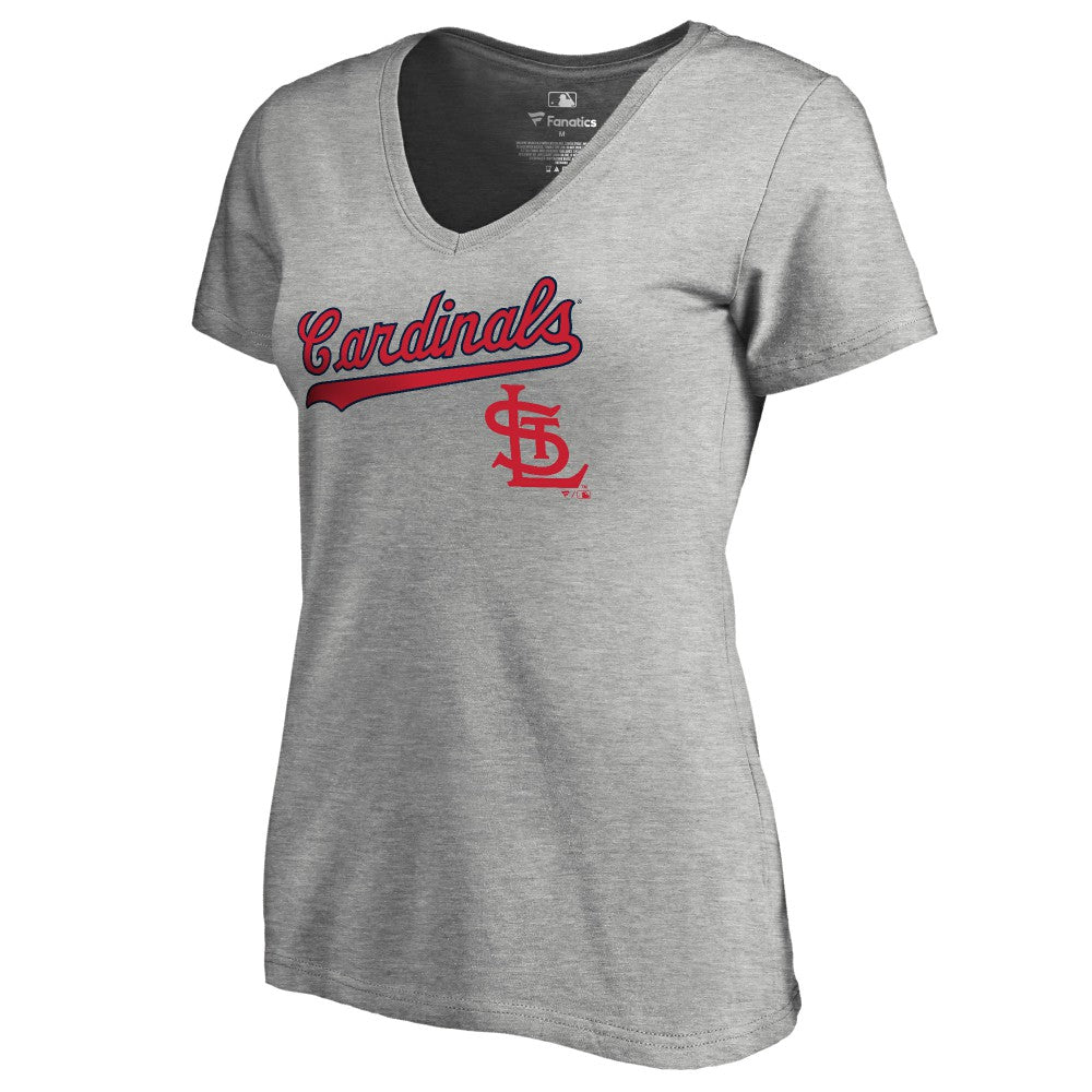 St. Louis Cardinals Women's Core Wahconah V-Neck T-Shirt - Heather Gray - MLB on Sale