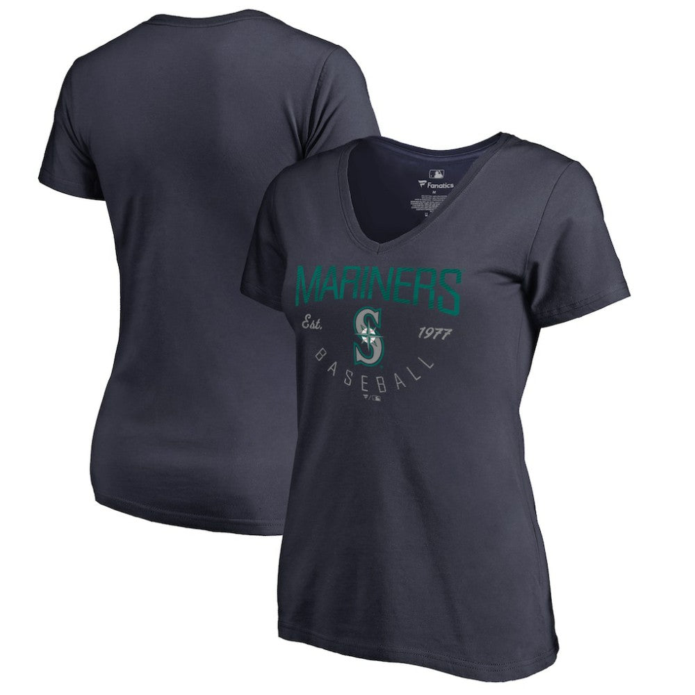 Seattle Mariners Women's Live For It V-Neck T-Shirt - Navy - MLB Lifestyle