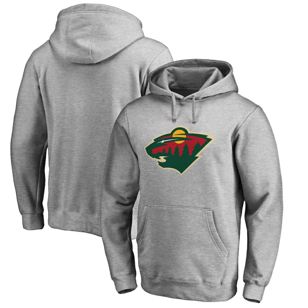 Minnesota Wild Primary Team Logo Fleece Fitted Pullover Hoodie - Heather Gray - NHL 2770649
