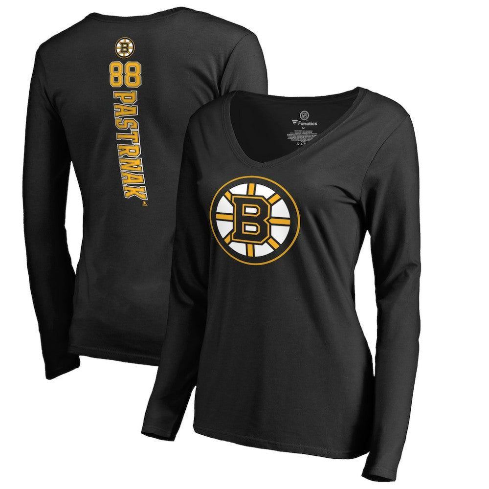 David Pastrnak Boston Bruins Women's Backer V-Neck Long Sleeve T-Shirt - Black - NHL 2775493