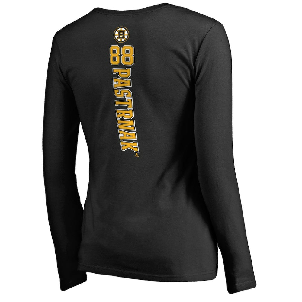 David Pastrnak Boston Bruins Women's Backer V-Neck Long Sleeve T-Shirt - Black - NHL 2775493