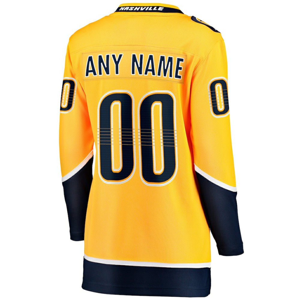 Nashville Predators Fanatics Women's Home Breakaway Custom Jersey - Yellow - NHL 2793378