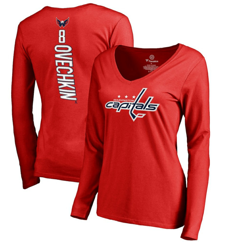 Alexander Ovechkin Washington Capitals Women's Backer V-Neck Long Sleeve T-Shirt - Red - NHL 2793469
