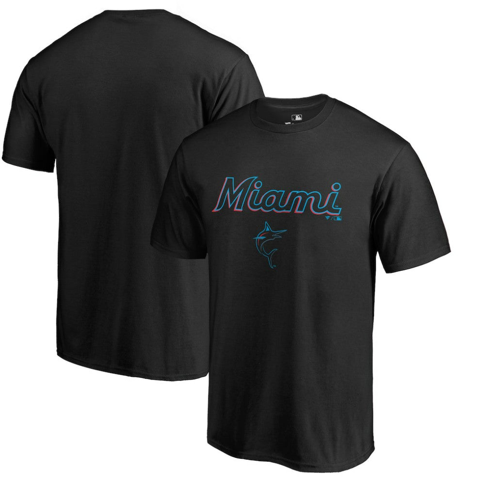 Miami Marlins Team Lockup T-Shirt - Black - MLB on Sale