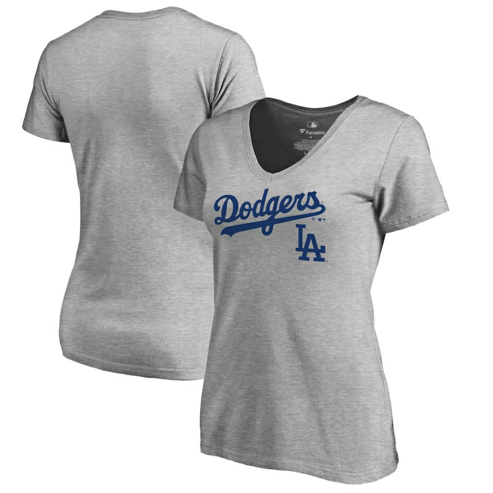 Los Angeles Dodgers Women's Team Lockup T-Shirt - Ash - MLB Lifestyle