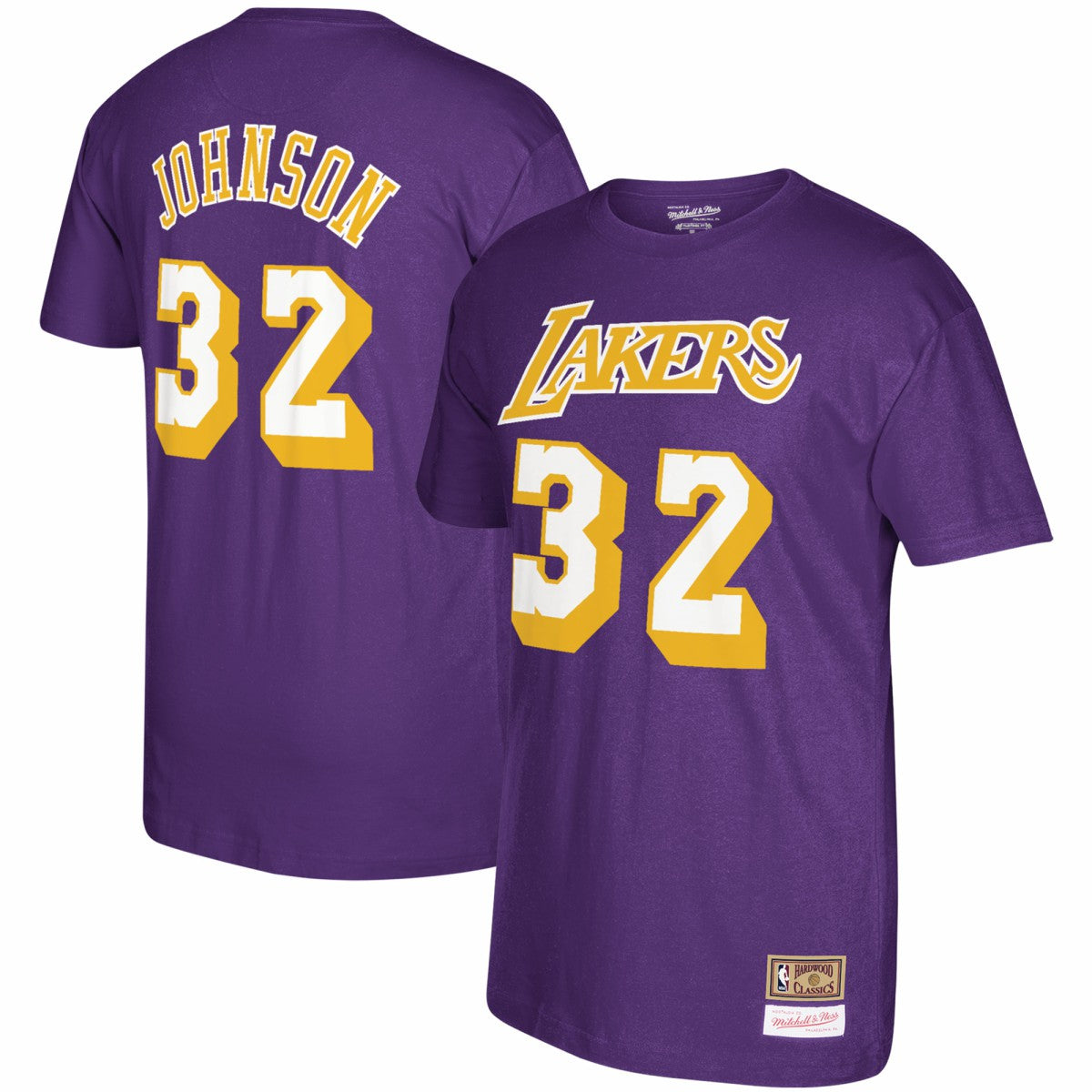 Magic Johnson Los Angeles Lakers Hardwood Classics Name & Number T-Shirt Purple | Mitchell & Ness Lifestyle
