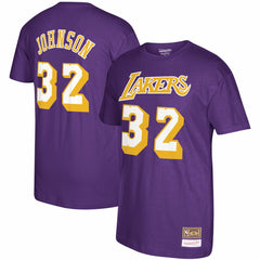 Magic Johnson Los Angeles Lakers Hardwood Classics Name & Number T-Shirt Purple | Mitchell & Ness Lifestyle