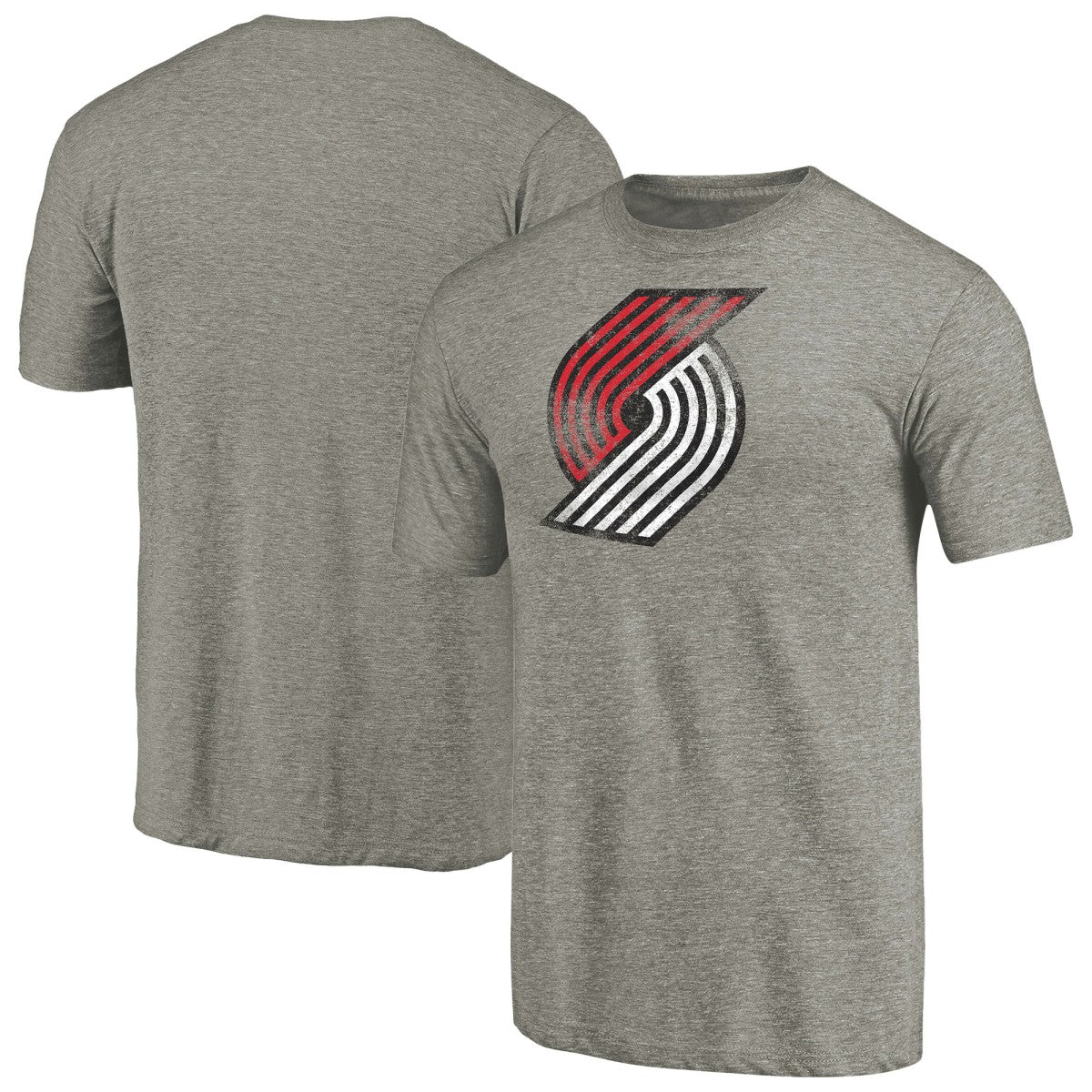 Portland Trail Blazers Distressed Team Logo Tri-Blend T-Shirt Heather Gray