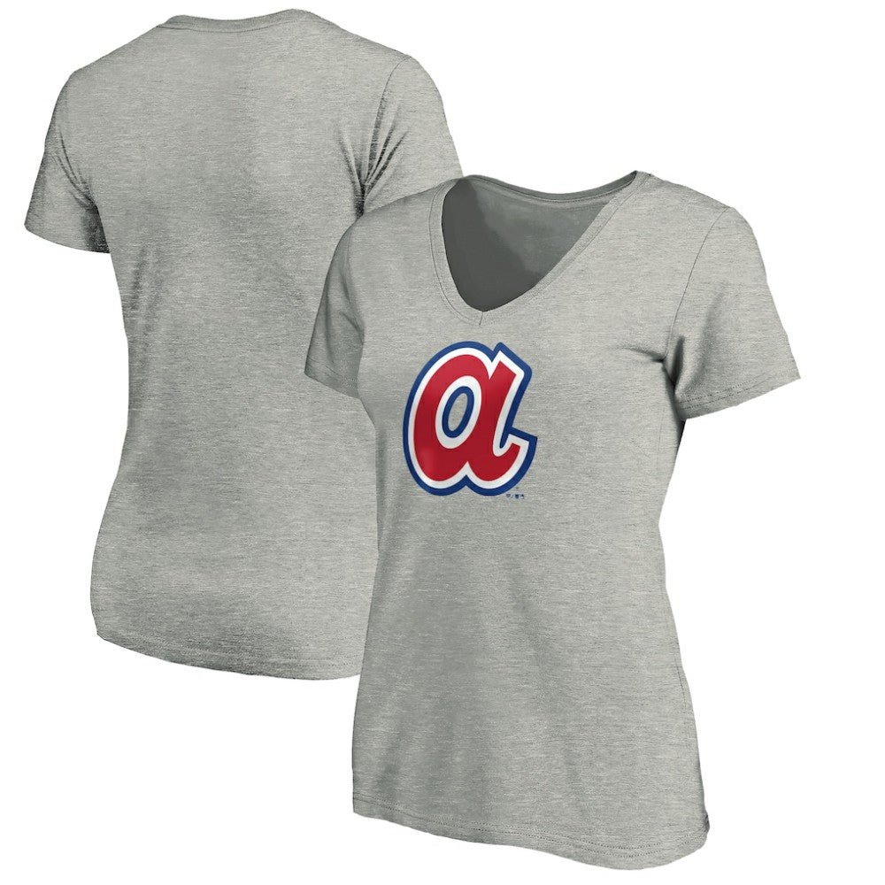 Atlanta Braves Women's Forbes V-Neck T-Shirt - Ash - MLB Discount