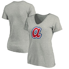 Atlanta Braves Women's Forbes V-Neck T-Shirt - Ash - MLB Discount