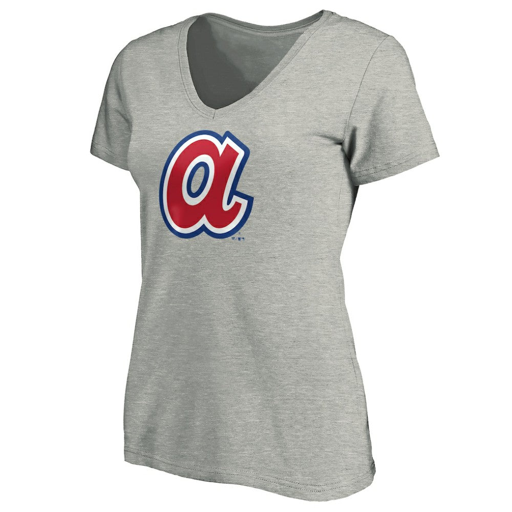 Atlanta Braves Women's Forbes V-Neck T-Shirt - Ash - MLB Discount