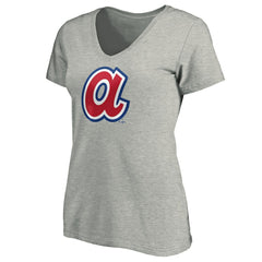 Atlanta Braves Women's Forbes V-Neck T-Shirt - Ash - MLB Discount