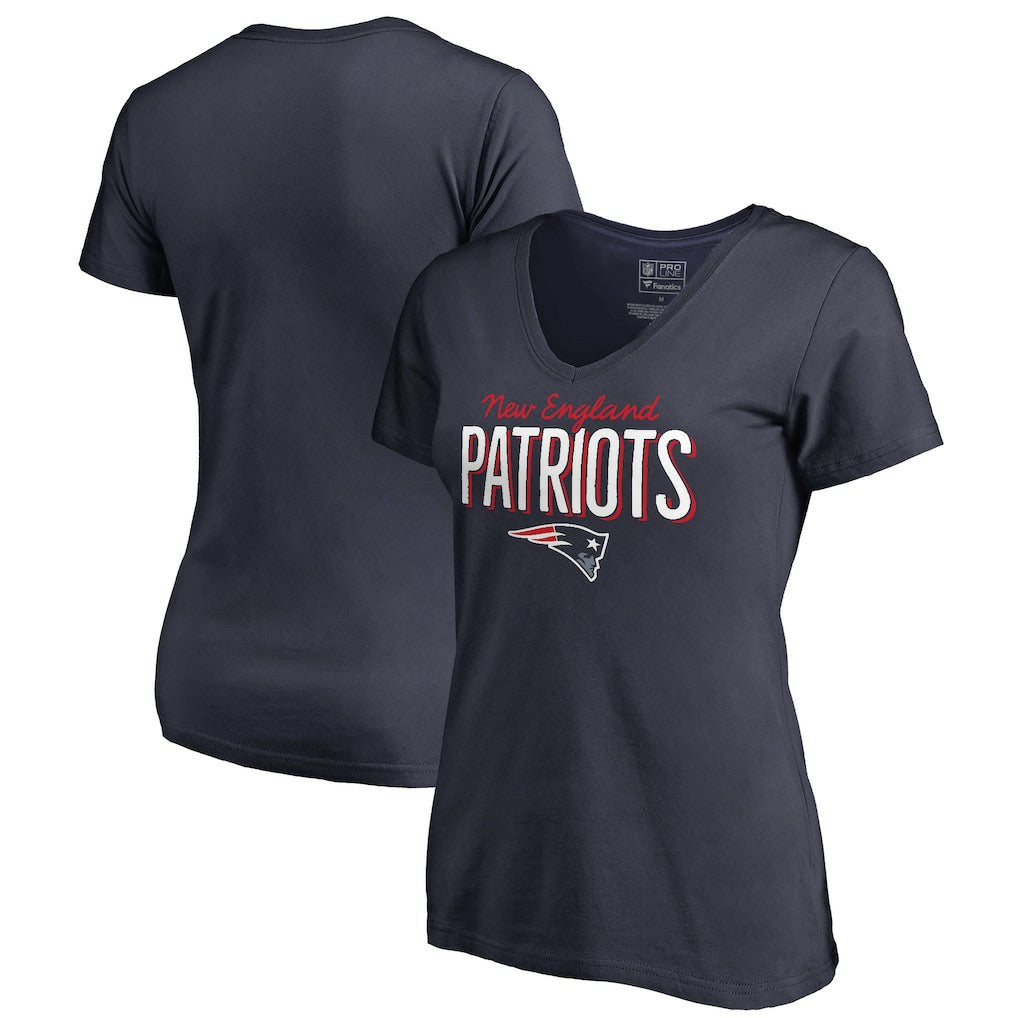 New England Patriots Women's Nostalgia V-Neck T-Shirt Navy