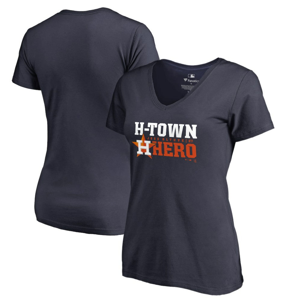 Jose Altuve Houston Astros Women's Player Hometown Collection V-Neck T-Shirt - Navy - MLB Lifestyle