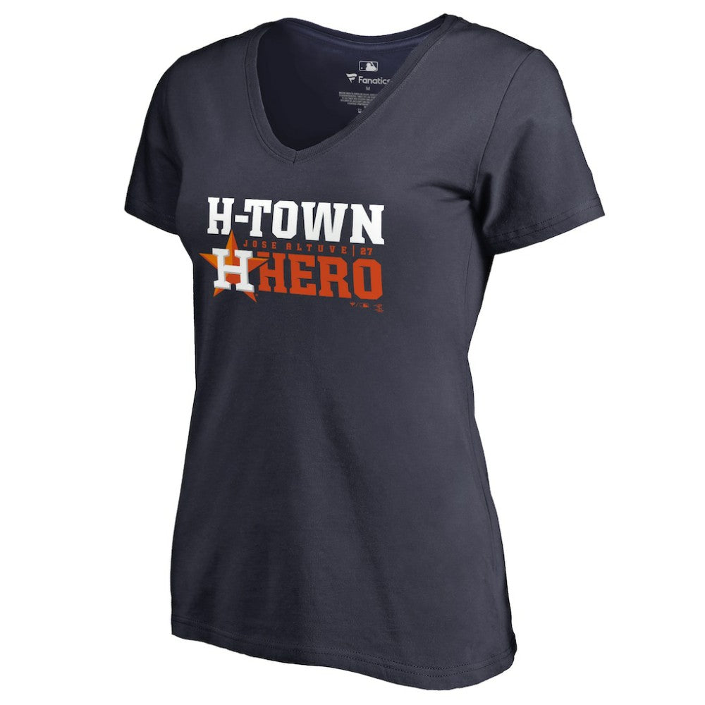 Jose Altuve Houston Astros Women's Player Hometown Collection V-Neck T-Shirt - Navy - MLB Lifestyle