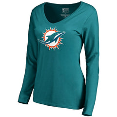 Miami Dolphins Women's Primary Logo V-Neck Long-Sleeve T-Shirt Aqua
