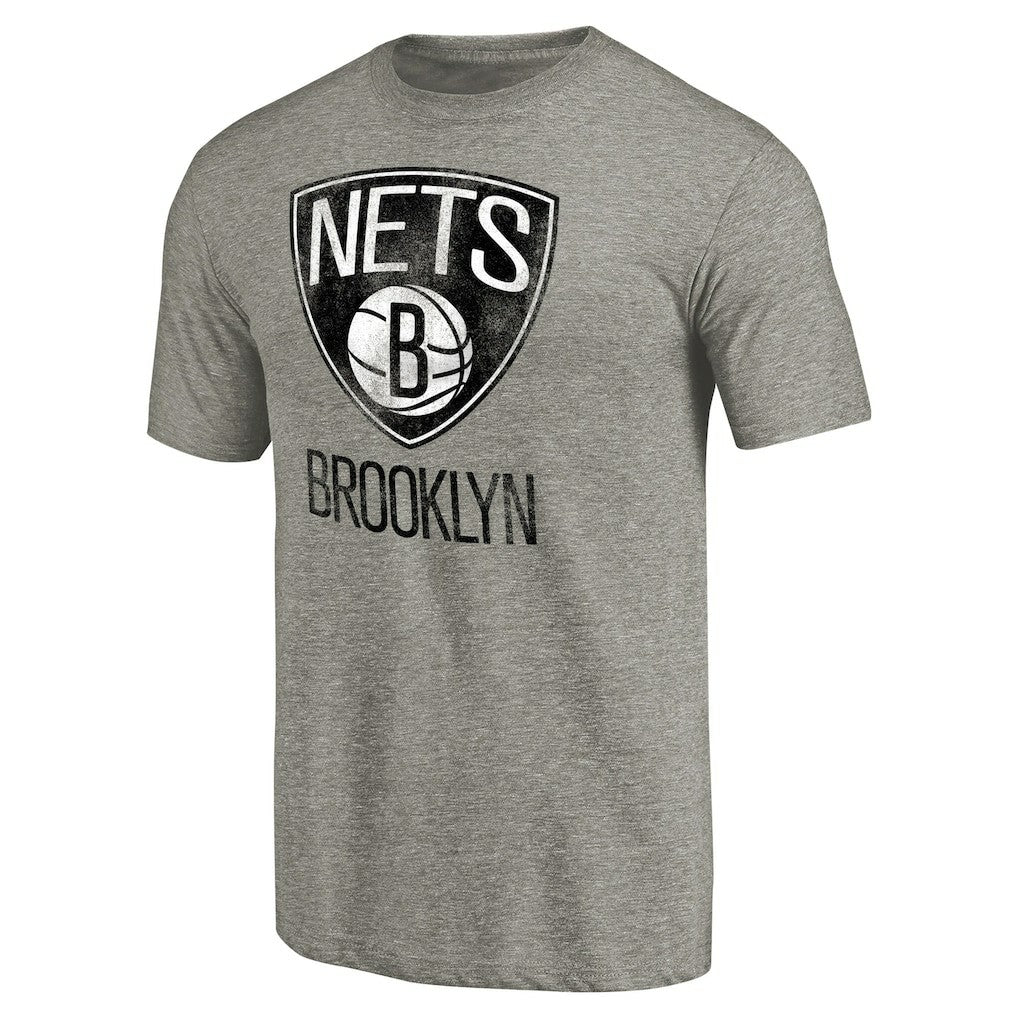 Brooklyn Nets Distressed Team Logo Tri-Blend T-Shirt Heather Gray