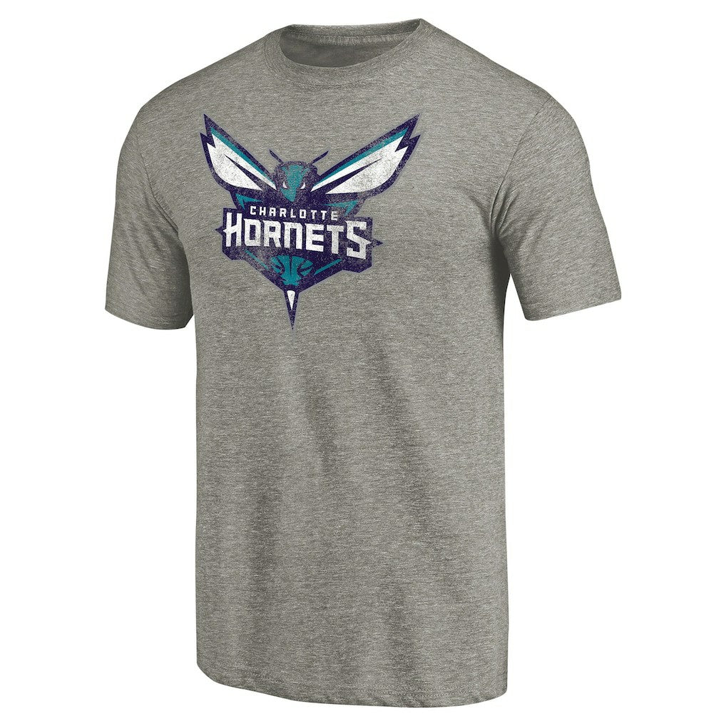 Charlotte Hornets Distressed Team Logo Tri-Blend T-Shirt Heather Gray