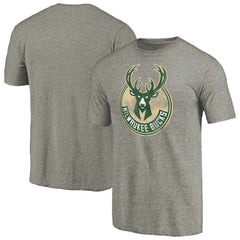 Milwaukee Bucks Distressed Team Logo Tri-Blend T-Shirt Heather Gray