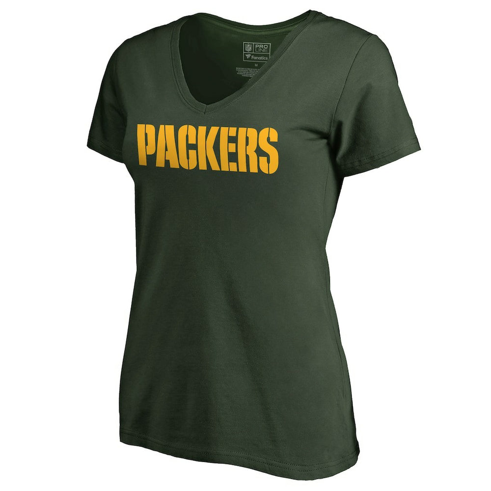Green Bay Packers Women's Wordmark V-Neck T-Shirt Green