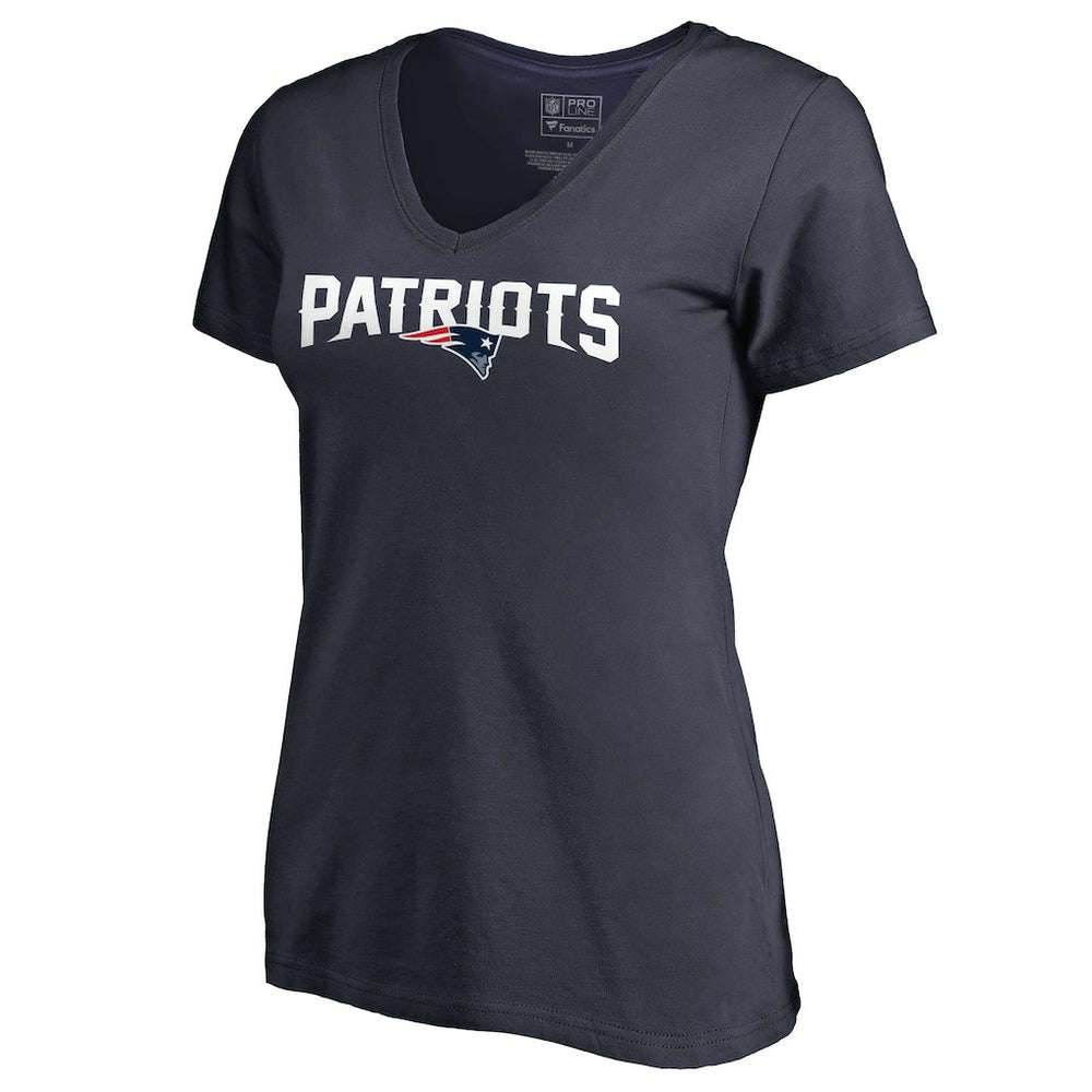 New England Patriots Women's Wordmark V-Neck T-Shirt Navy