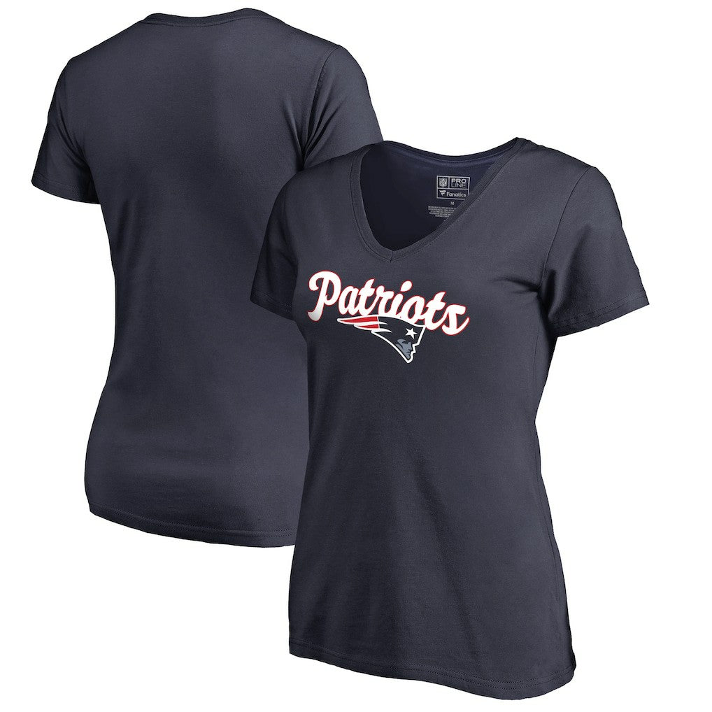 New England Patriots Women's Freehand V-Neck T-Shirt Navy