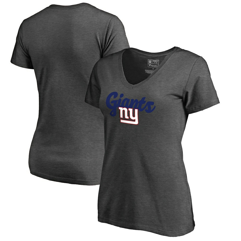 New York Giants Women's Freehand V-Neck T-Shirt Dark Heathered Gray