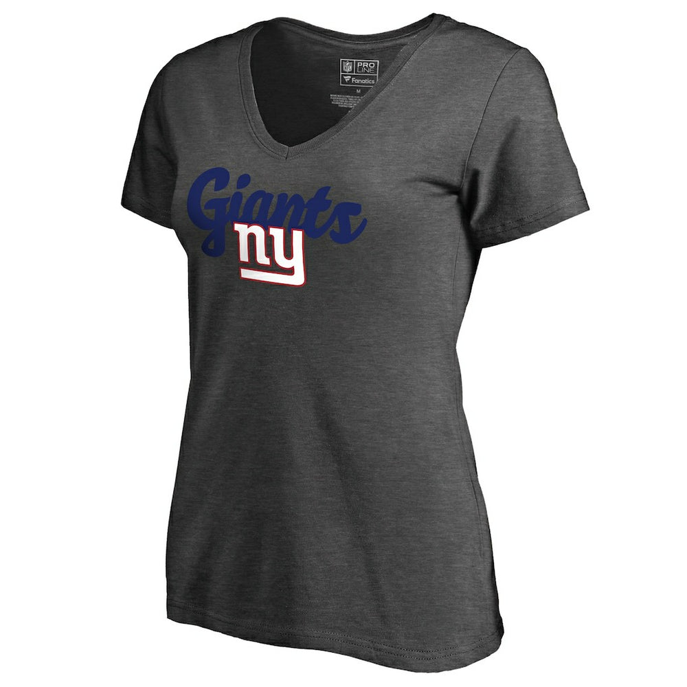 New York Giants Women's Freehand V-Neck T-Shirt Dark Heathered Gray