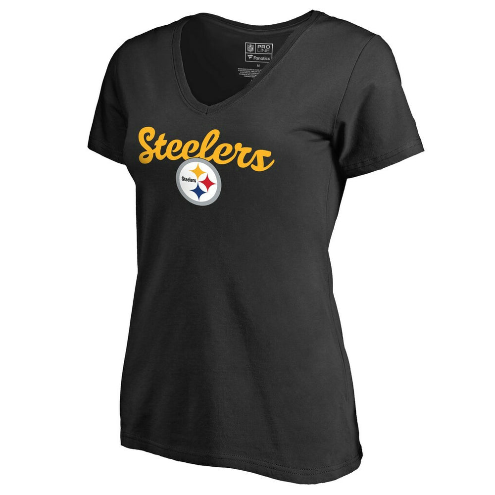 Pittsburgh Steelers Women's Freehand V-Neck T-Shirt Black