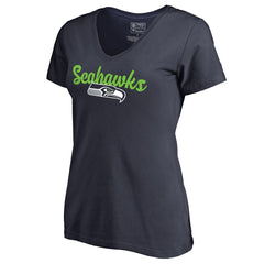 Seattle Seahawks Women's Freehand V-Neck T-Shirt Navy