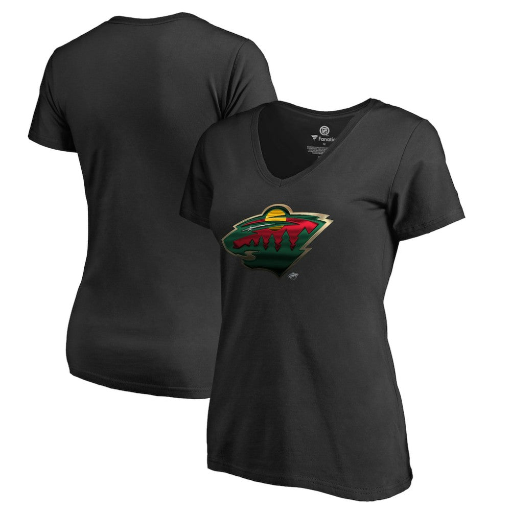 Minnesota Wild Women's Midnight Mascot V-Neck T-Shirt - Black - NHL 2874617