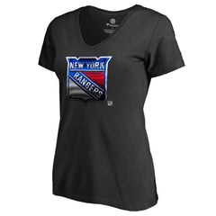 New York Rangers Women's Midnight Mascot V-Neck T-Shirt - Black - NHL 2874622