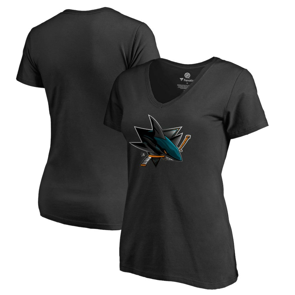 San Jose Sharks Women's Midnight Mascot V-Neck T-Shirt - Black - NHL 2874626