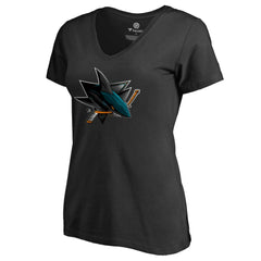 San Jose Sharks Women's Midnight Mascot V-Neck T-Shirt - Black - NHL 2874626