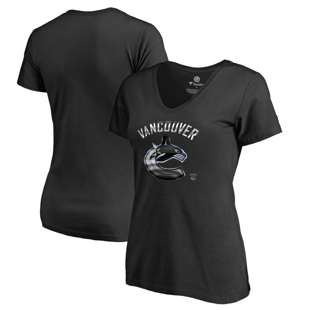 Vancouver Canucks Women's Midnight Mascot V-Neck T-Shirt - Black - NHL 2874630