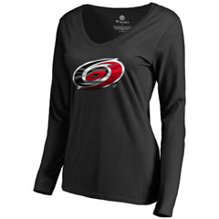 Carolina Hurricanes Women's Midnight Mascot Long Sleeve V-Neck T-Shirt - Black - NHL 2874639