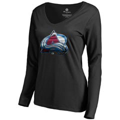 Colorado Avalanche Women's Midnight Mascot Long Sleeve V-Neck T-Shirt - Black - NHL 2874641