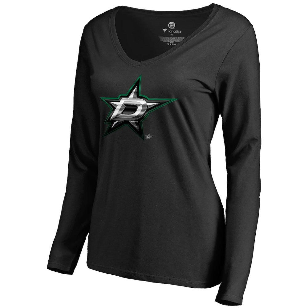 Dallas Stars Women's Midnight Mascot Long Sleeve V-Neck T-Shirt - Black - NHL 2874643