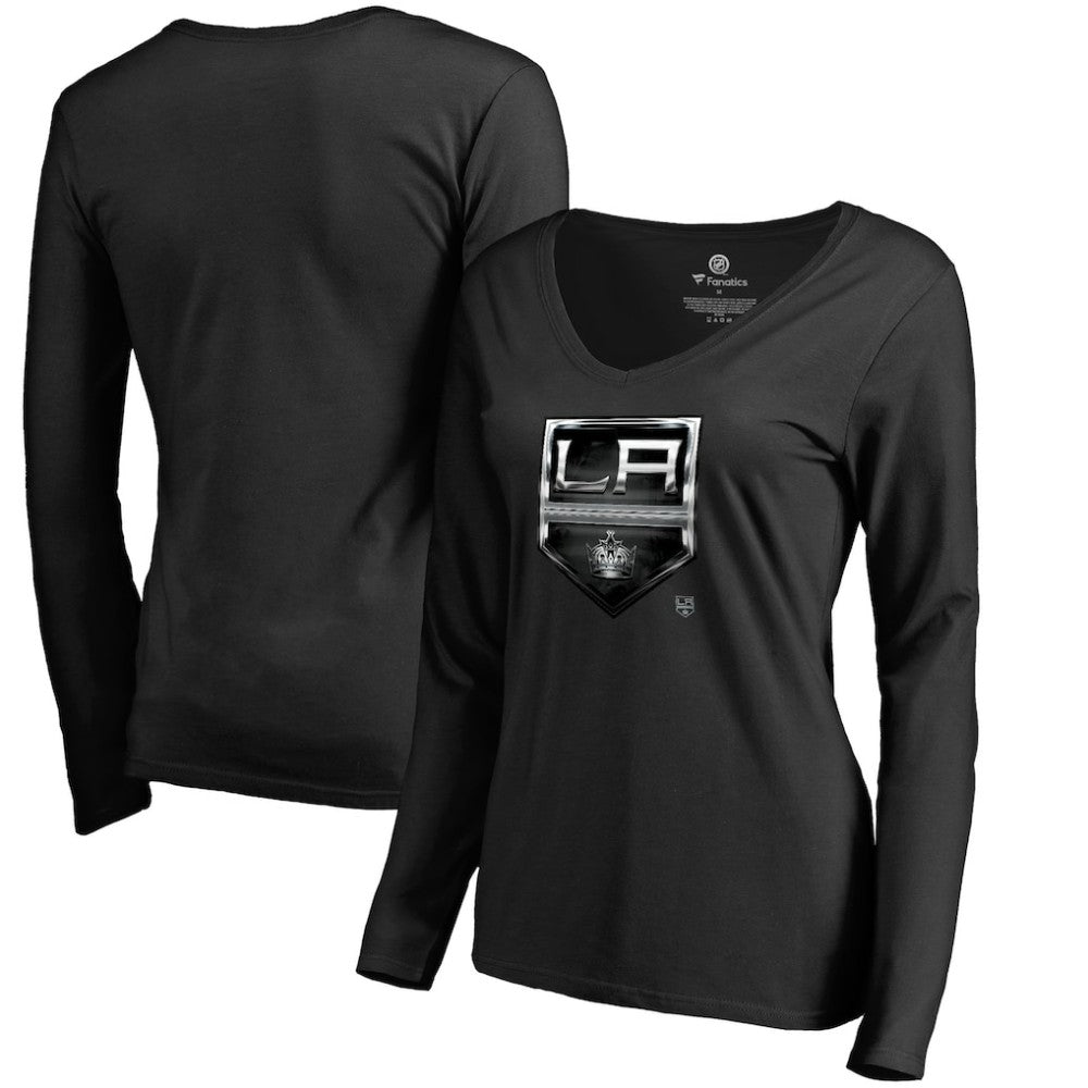 Los Angeles Kings Women's Midnight Mascot Long Sleeve V-Neck T-Shirt - Black - NHL 2874647