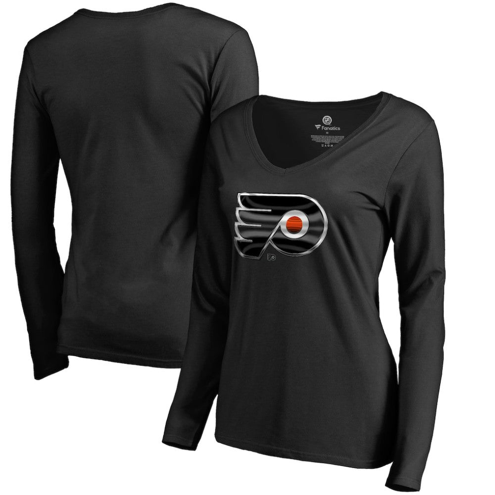 Philadelphia Flyers Women's Midnight Mascot Long Sleeve V-Neck T-Shirt - Black - NHL 2874655