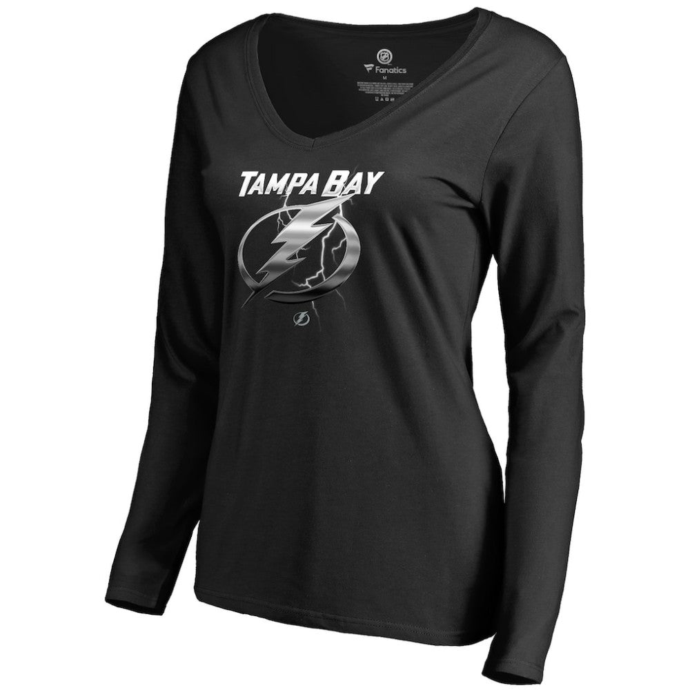 Tampa Bay Lightning Women's Midnight Mascot Long Sleeve V-Neck T-Shirt - Black - NHL 2874659
