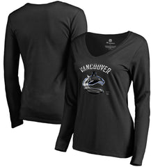 Vancouver Canucks Women's Midnight Mascot Long Sleeve V-Neck T-Shirt - Black - NHL 2874661