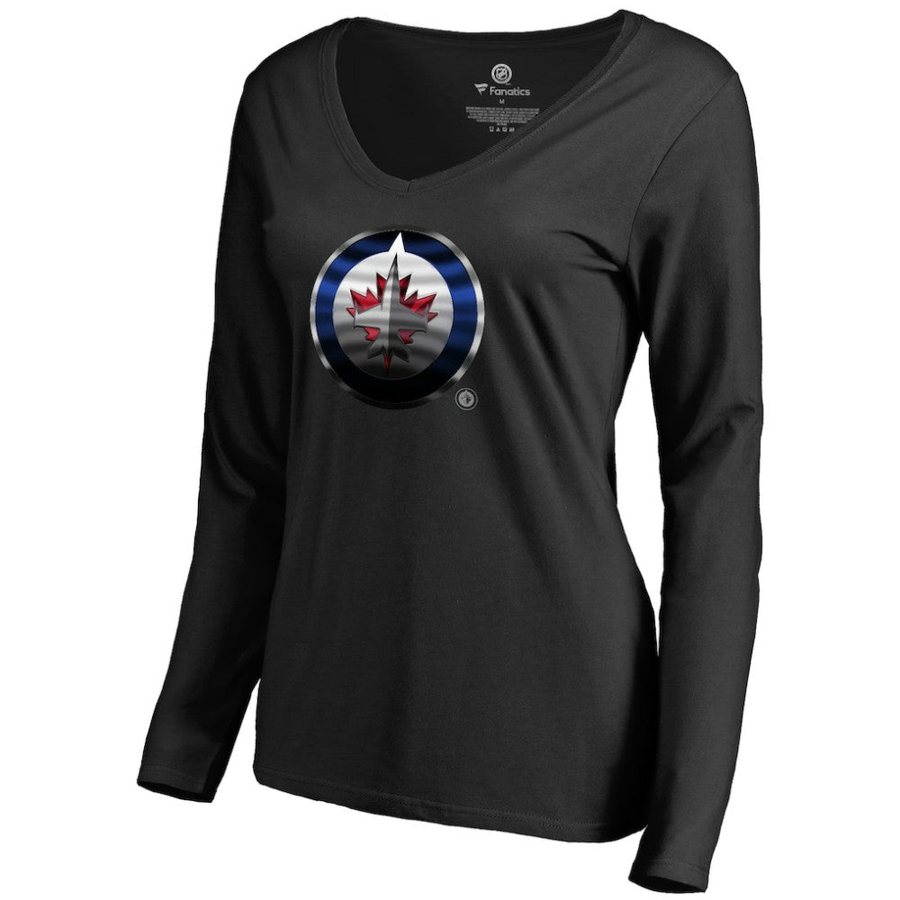 Winnipeg Jets Women's Midnight Mascot Long Sleeve V-Neck T-Shirt - Black - NHL 2874664
