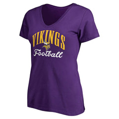 Minnesota Vikings Women's Victory Script V-Neck T-Shirt -Purple