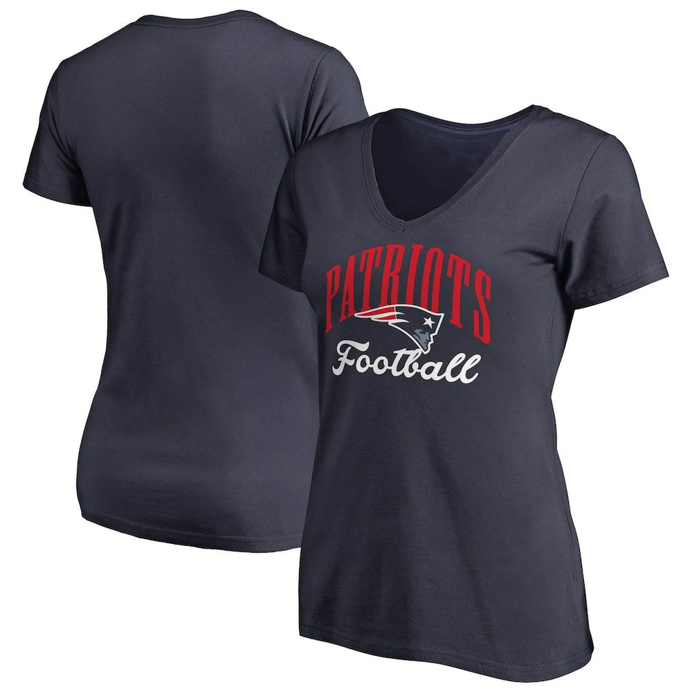 New England Patriots Women's Victory Script V-Neck T-Shirt Navy