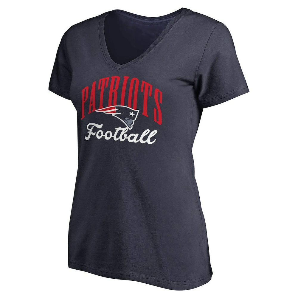 New England Patriots Women's Victory Script V-Neck T-Shirt Navy