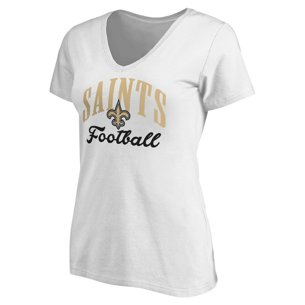 New Orleans Saints Women's Victory Script V-Neck T-Shirt -White