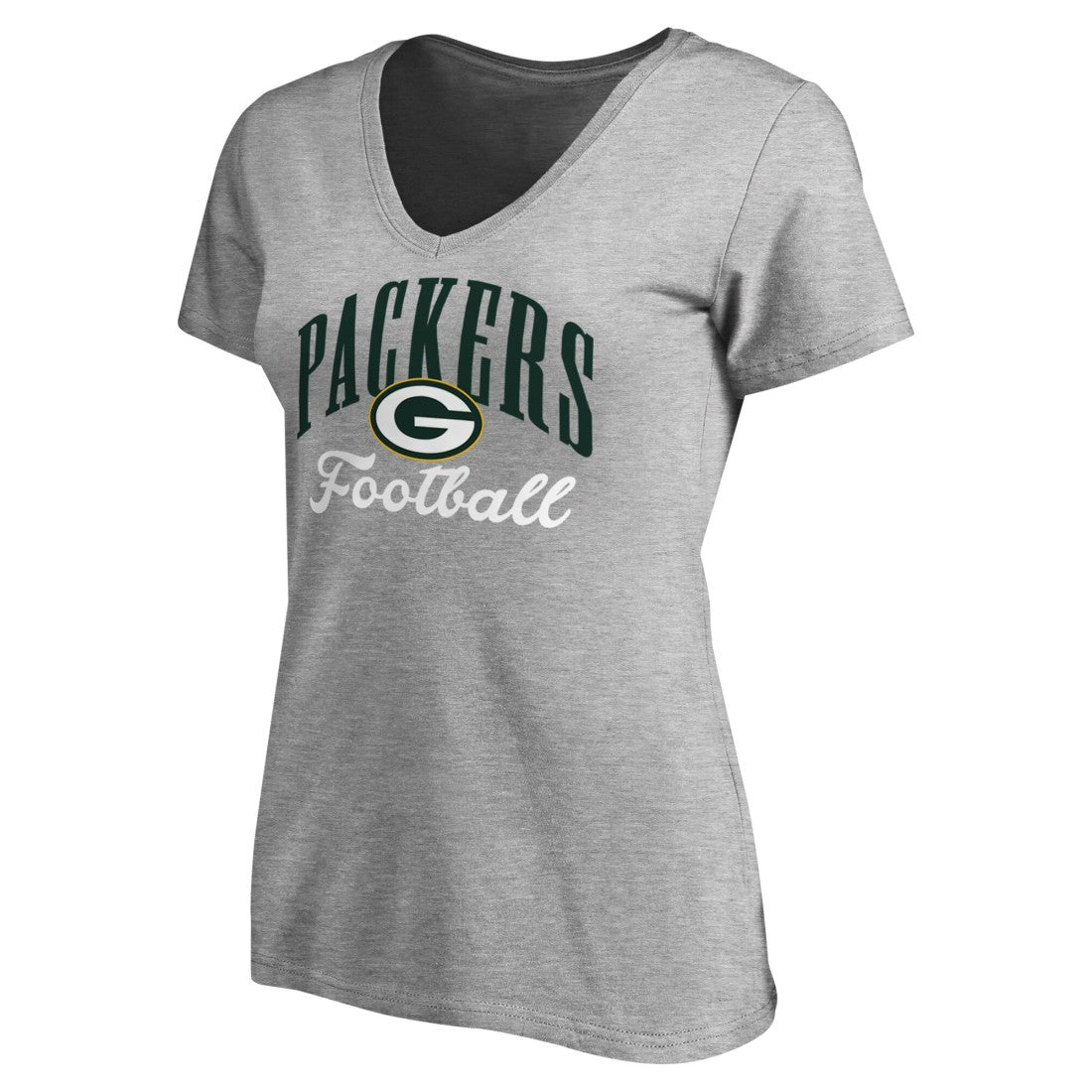Green Bay Packers Women's Victory Script V-Neck T-Shirt Heather Gray