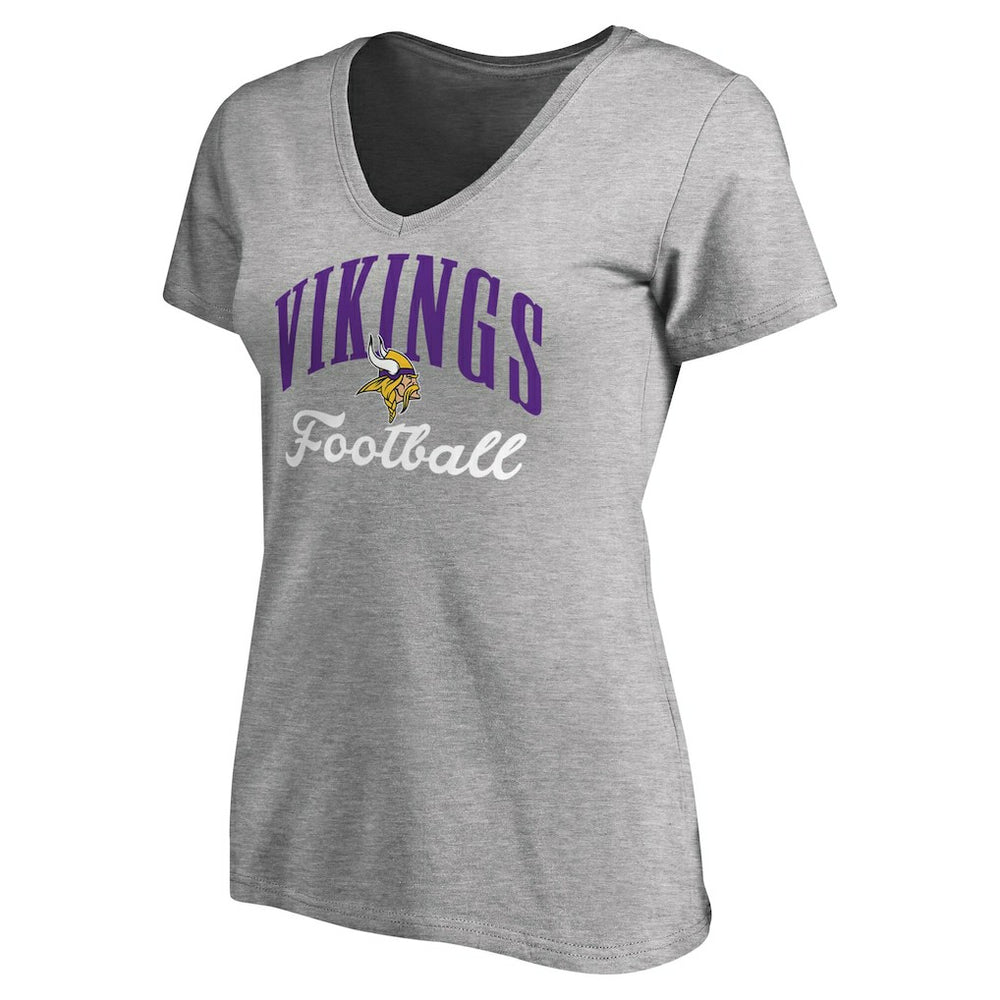 Minnesota Vikings Women's Victory Script V-Neck T-Shirt Heather Gray